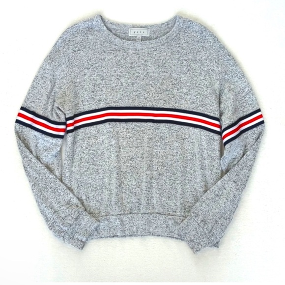 gaze Sweaters - Gaze Women's Soft Grey w Red Blue & White Racer Stripes Long Sleeve Sweater S